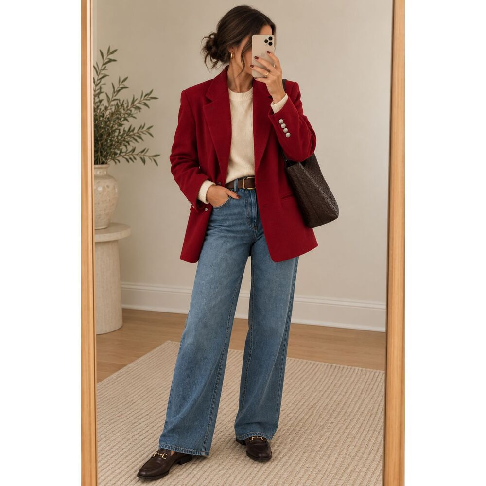 Vintage Lauren Ralph Lauren Red Wool Blend Blazer Made USA Crest Buttons - XL